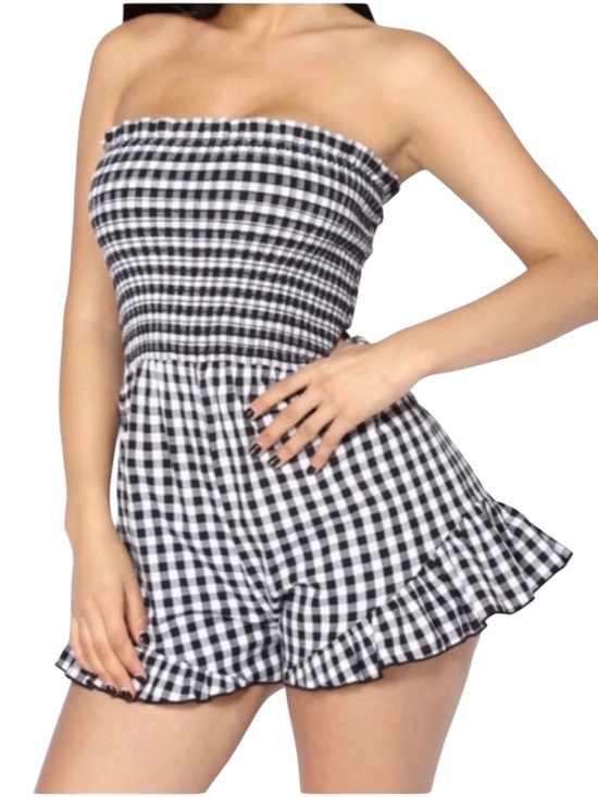Fashion Nova Pants - Fashion Nova Black & White Gingham Strapless Romper